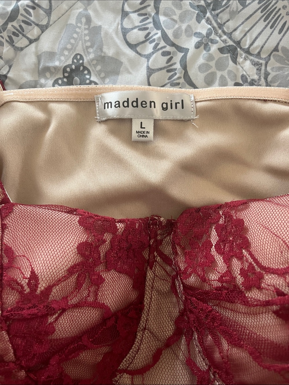 Madden Girl Wine Lace Long Sleeve Sweetheart Corset Top - Picture 5 of 5